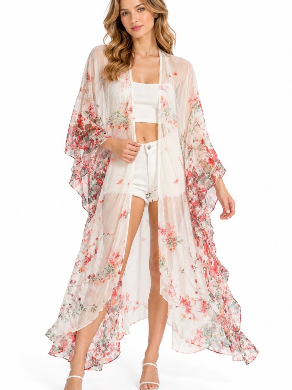 Elena Baldi Made in Italy Silk Blend Floral Maxi Kimono One Size NWT